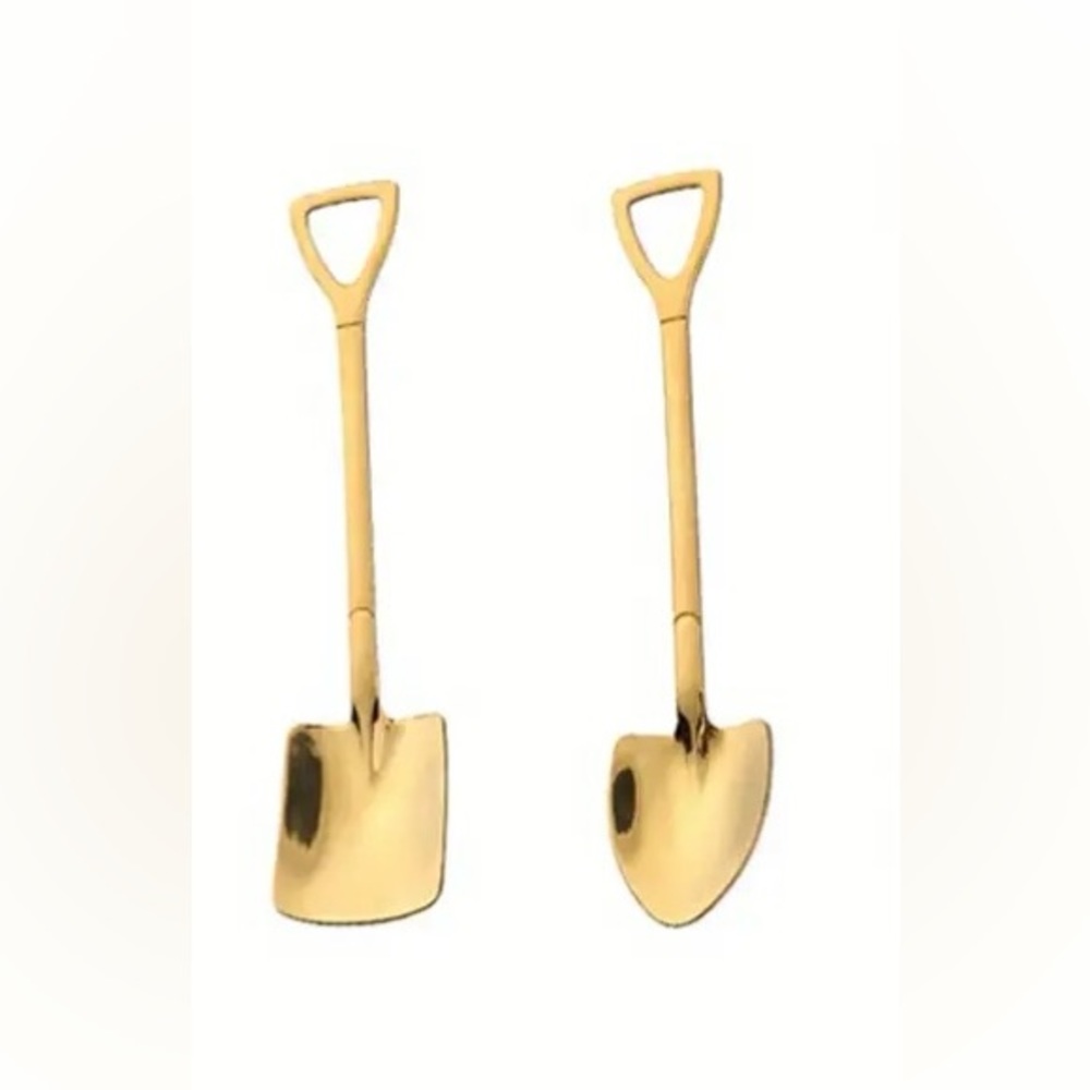Cute Two Shovel “Pair” Unique Gift Stainless Steel Gold Spoons!